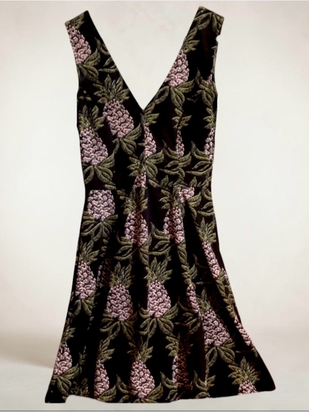 H&M Black Mini Dress with Green and Light Purple Pineapple Print